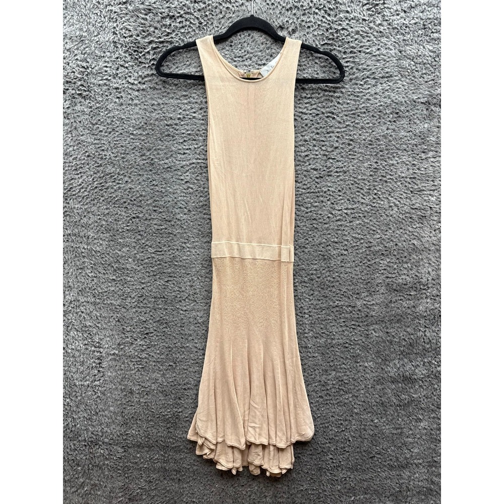 A.L.C. Knitted Rayon Blend Ruffled‎ Sleeveles Maxi Dress Beige Womens Size M